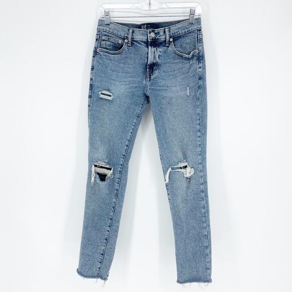 Gap Denim Distressed Girlfriend Jeans Size 0/25 - Picture 1 of 8